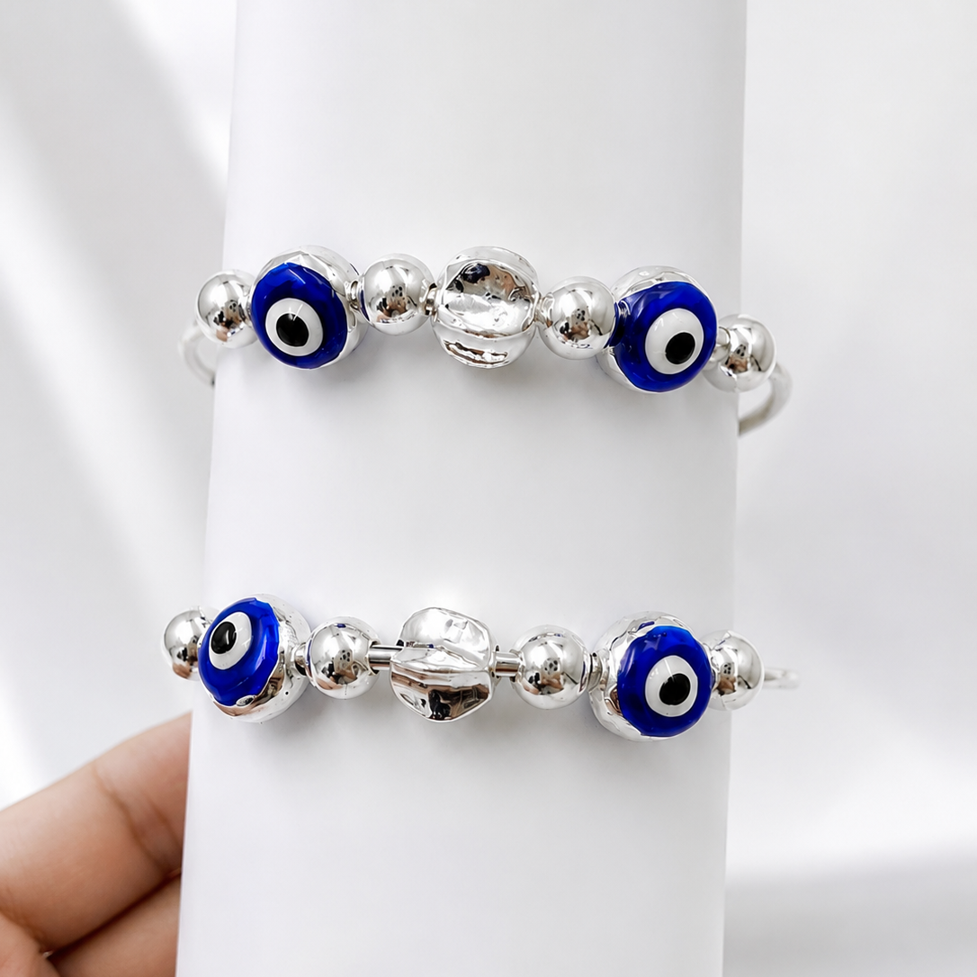 925 Sterling Silver Evil-eye Kinetic Bangles (Pair)