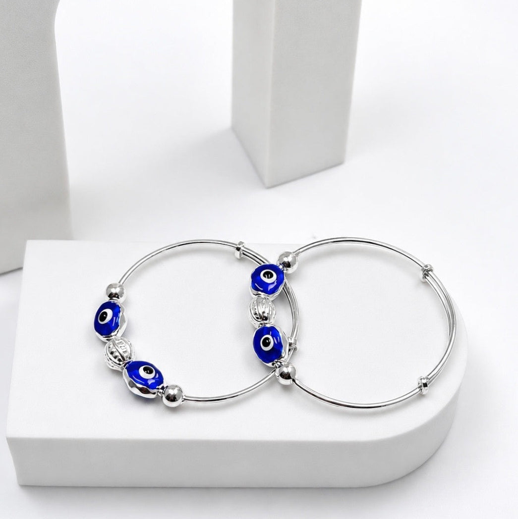 925 Sterling Silver Evil-eye Baby Bangles (Pair)
