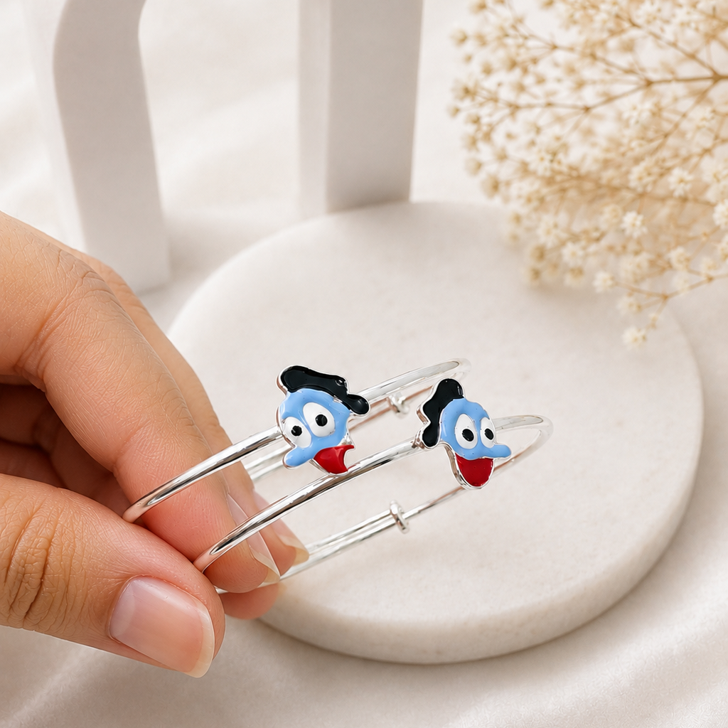 925 Sterling Silver Donald Duck Baby Bangles (Pair)