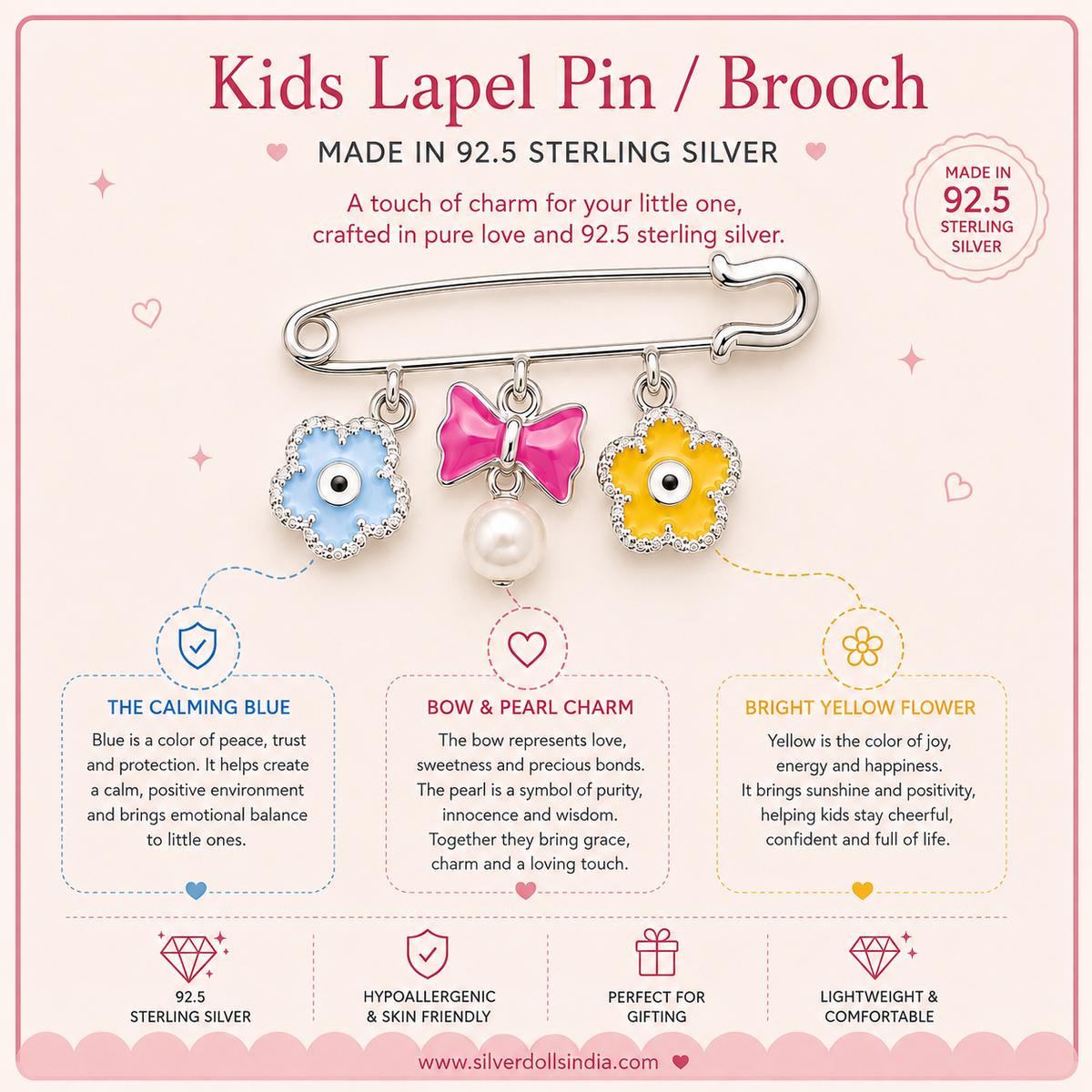 Floral Kids Brooch - 925 Sterling Silver