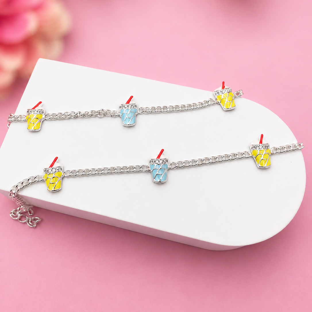 925 Sterling Silver Milkshake Charm Anklet (Pair)