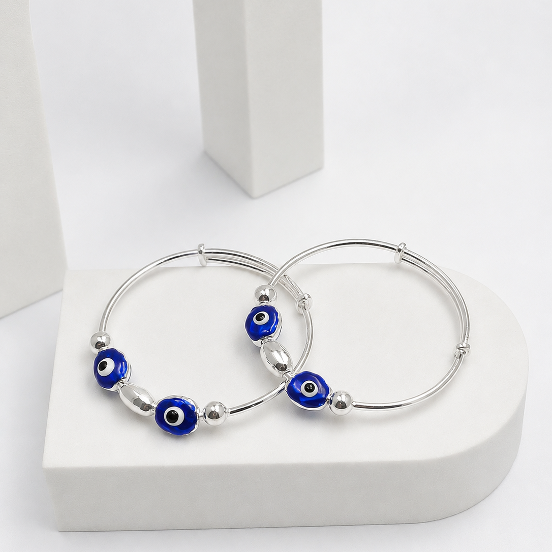 925 Sterling Silver Evil-eye Baby Kada (Pair)