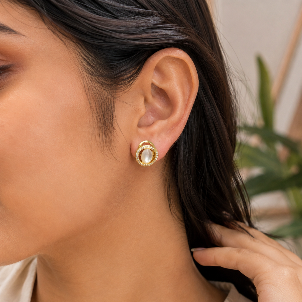 Luna Halo Pearl Studs - 925 Sterling Silver