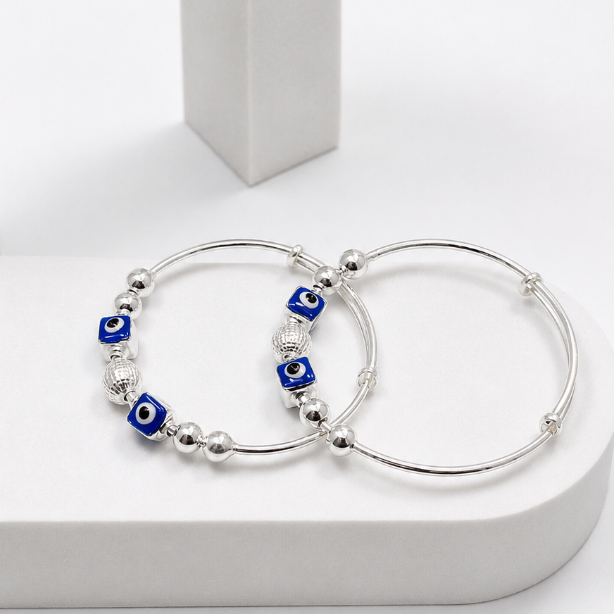 925 Sterling Silver Evil-eye Baby Bangles (Pair)